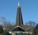 Holy House USA, a modern building with an unusual roofline and a tall steeple